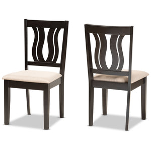 Baxton Studio Fenton Modern And Contemporary Sand Fabric Upholstered And Dark Brown Finished Wood 2-Piece Dining Chair Set