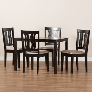 Baxton Studio Fenton Modern And Contemporary Sand Fabric Upholstered And Dark Brown Finished Wood 5-Piece Dining Set