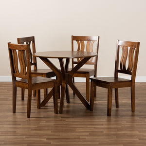 Baxton Studio Mare Modern And Contemporary Transitional Walnut Brown Finished Wood 5-Piece Dining Set