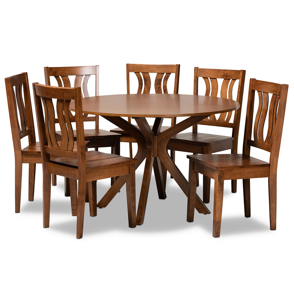 Baxton Studio Mare Modern And Contemporary Transitional Walnut Brown Finished Wood 7-Piece Dining Set