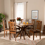 Load image into Gallery viewer, Baxton Studio Mare Modern And Contemporary Transitional Walnut Brown Finished Wood 7-Piece Dining Set
