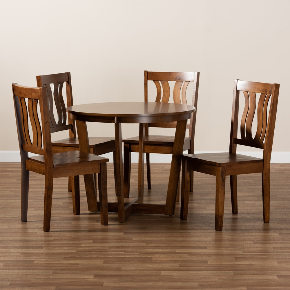 Baxton Studio Elodia Modern And Contemporary Transitional Walnut Brown Finished Wood 5-Piece Dining Set