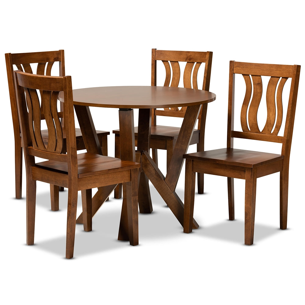 Baxton Studio Noelia Modern And Contemporary Transitional Walnut Brown Finished Wood 5-Piece Dining Set