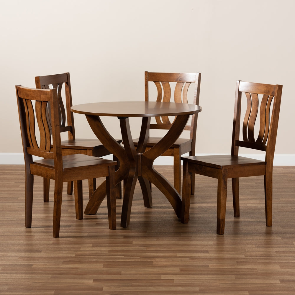 Baxton Studio Karla Modern And Contemporary Transitional Walnut Brown Finished Wood 5-Piece Dining Set