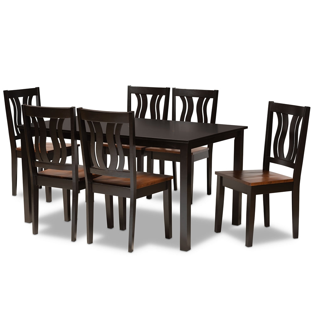 Baxton Studio Zamira Modern And Contemporary Transitional Two-Tone Dark Brown And Walnut Brown Finished Wood 7-Piece Dining Set