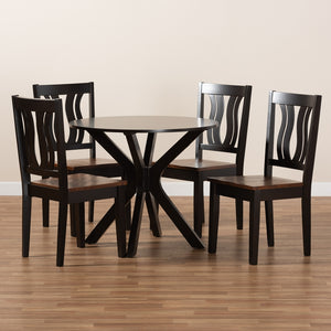 Baxton Studio Mare Modern And Contemporary Transitional Two-Tone Dark Brown And Walnut Brown Finished Wood 5-Piece Dining Set