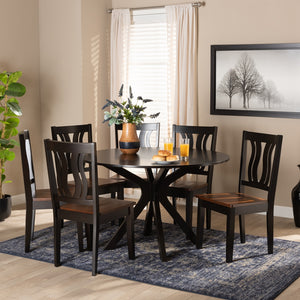 Baxton Studio Mare Modern And Contemporary Transitional Two-Tone Dark Brown And Walnut Brown Finished Wood 7-Piece Dining Set