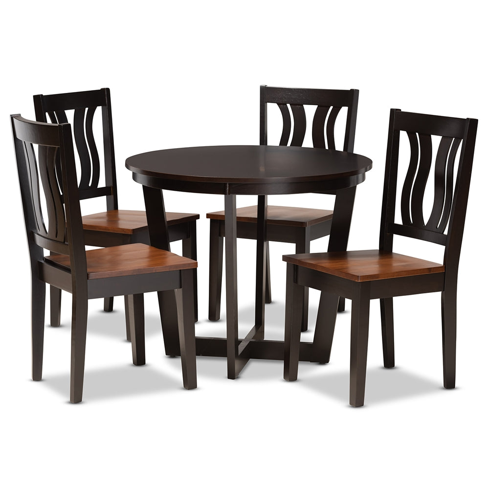 Baxton Studio Elodia Modern And Contemporary Transitional Two-Tone Dark Brown And Walnut Brown Finished Wood 5-Piece Dining Set