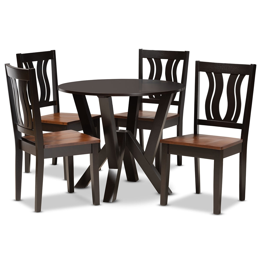 Baxton Studio Noelia Modern And Contemporary Transitional Two-Tone Dark Brown And Walnut Brown Finished Wood 5-Piece Dining Set