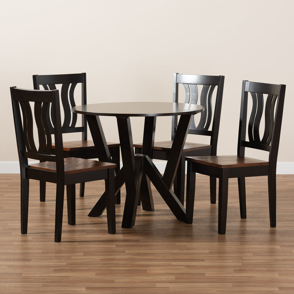 Baxton Studio Noelia Modern And Contemporary Transitional Two-Tone Dark Brown And Walnut Brown Finished Wood 5-Piece Dining Set