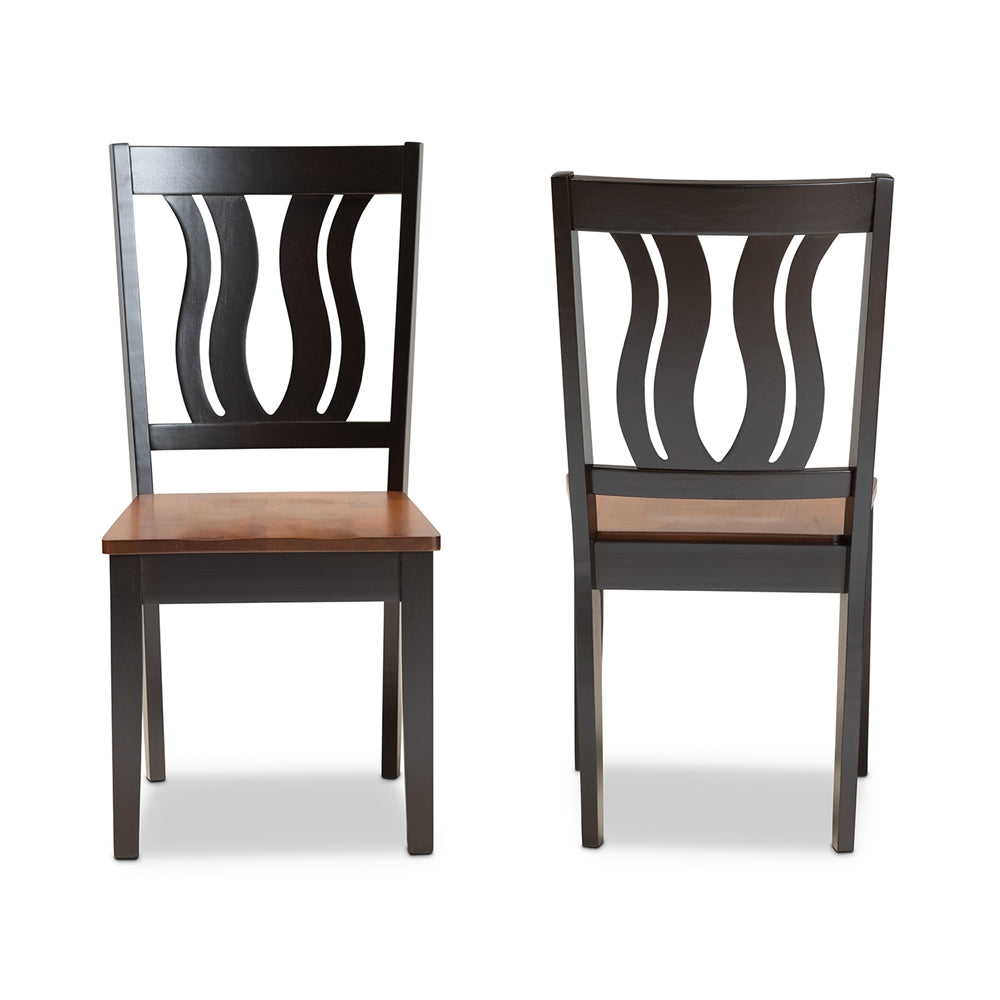 Baxton Studio Fenton Modern And Contemporary Transitional Two-Tone Dark Brown And Walnut Brown Finished Wood 2-Piece Dining Chair Set