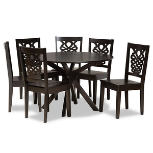 Baxton Studio Liese Modern And Contemporary Transitional Dark Brown Finished Wood 7-Piece Dining Set