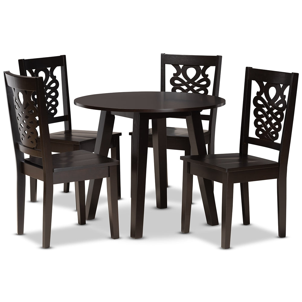 Baxton Studio Mina Modern And Contemporary Transitional Dark Brown Finished Wood 5-Piece Dining Set