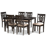 Load image into Gallery viewer, Baxton Studio Gervais Modern And Contemporary Sand Fabric Upholstered And Dark Brown Finished Wood 7-Piece Dining Set
