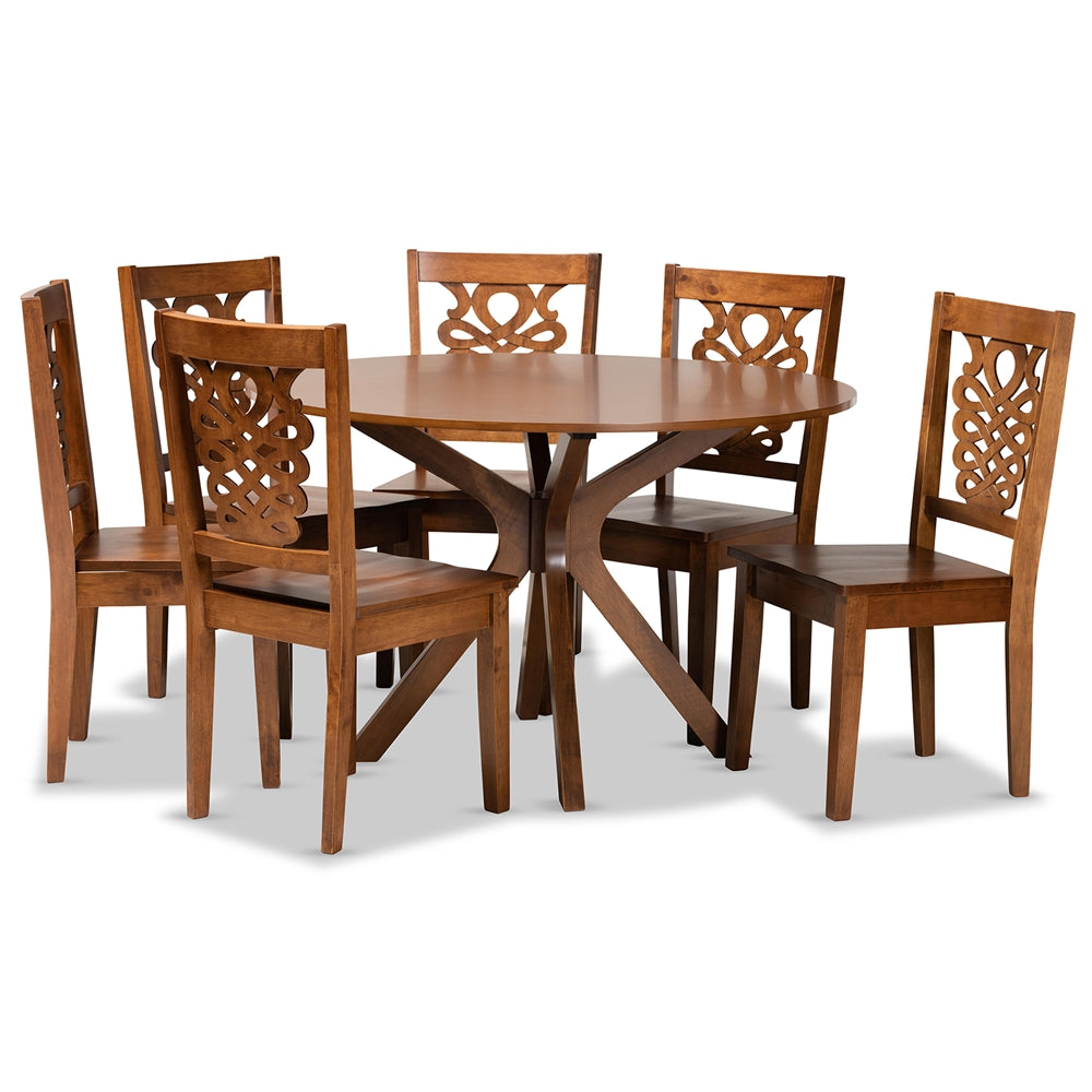 Baxton Studio Liese Modern And Contemporary Transitional Walnut Brown Finished Wood 7-Piece Dining Set