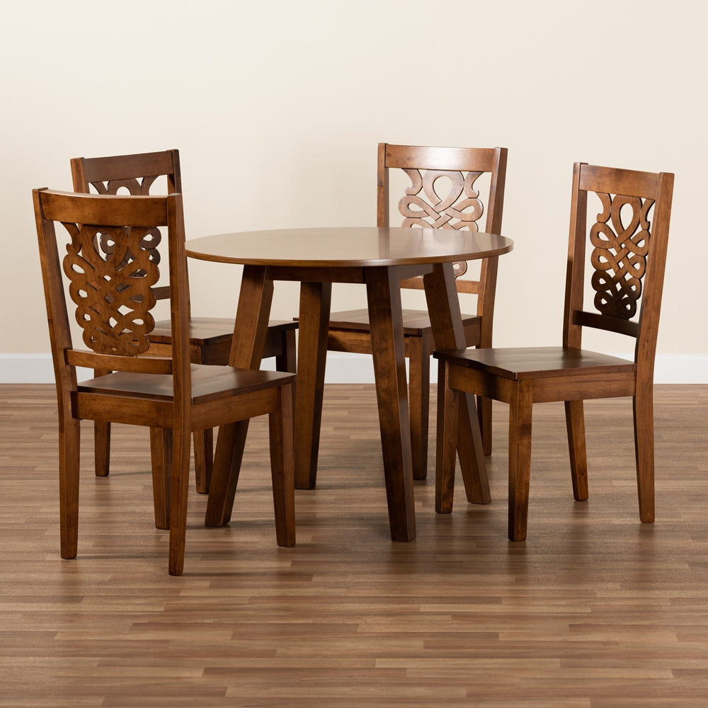 Baxton Studio Mina Modern And Contemporary Transitional Walnut Brown Finished Wood 5-Piece Dining Set