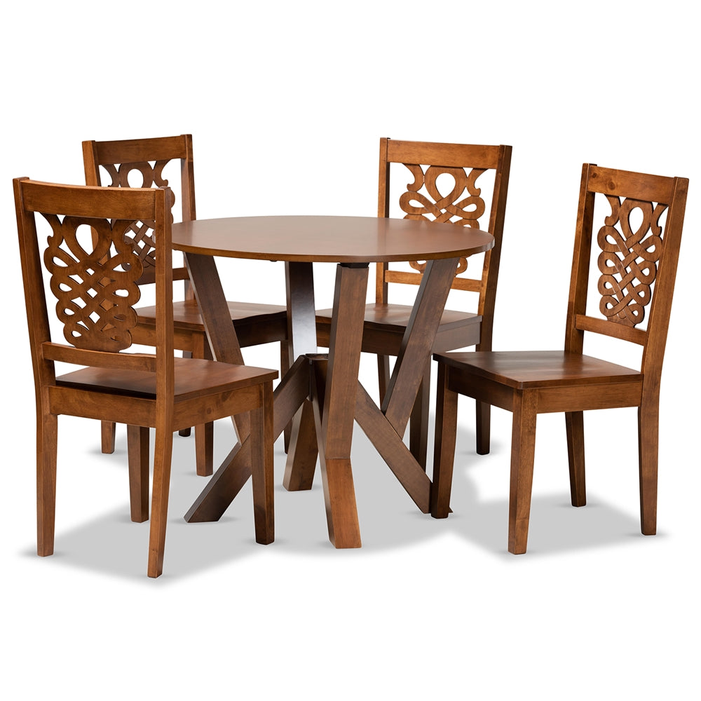 Baxton Studio Valda Modern And Contemporary Transitional Walnut Brown Finished Wood 5-Piece Dining Set