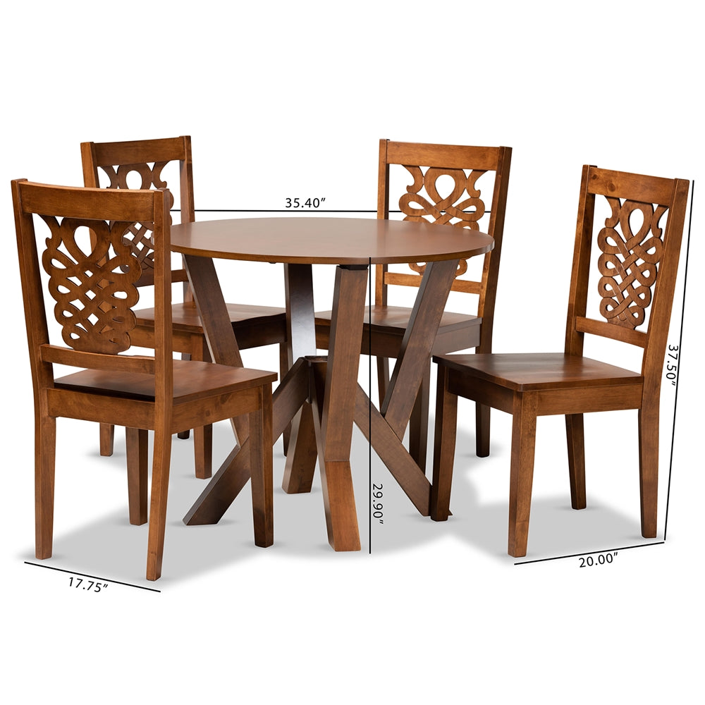 Baxton Studio Valda Modern And Contemporary Transitional Walnut Brown Finished Wood 5-Piece Dining Set