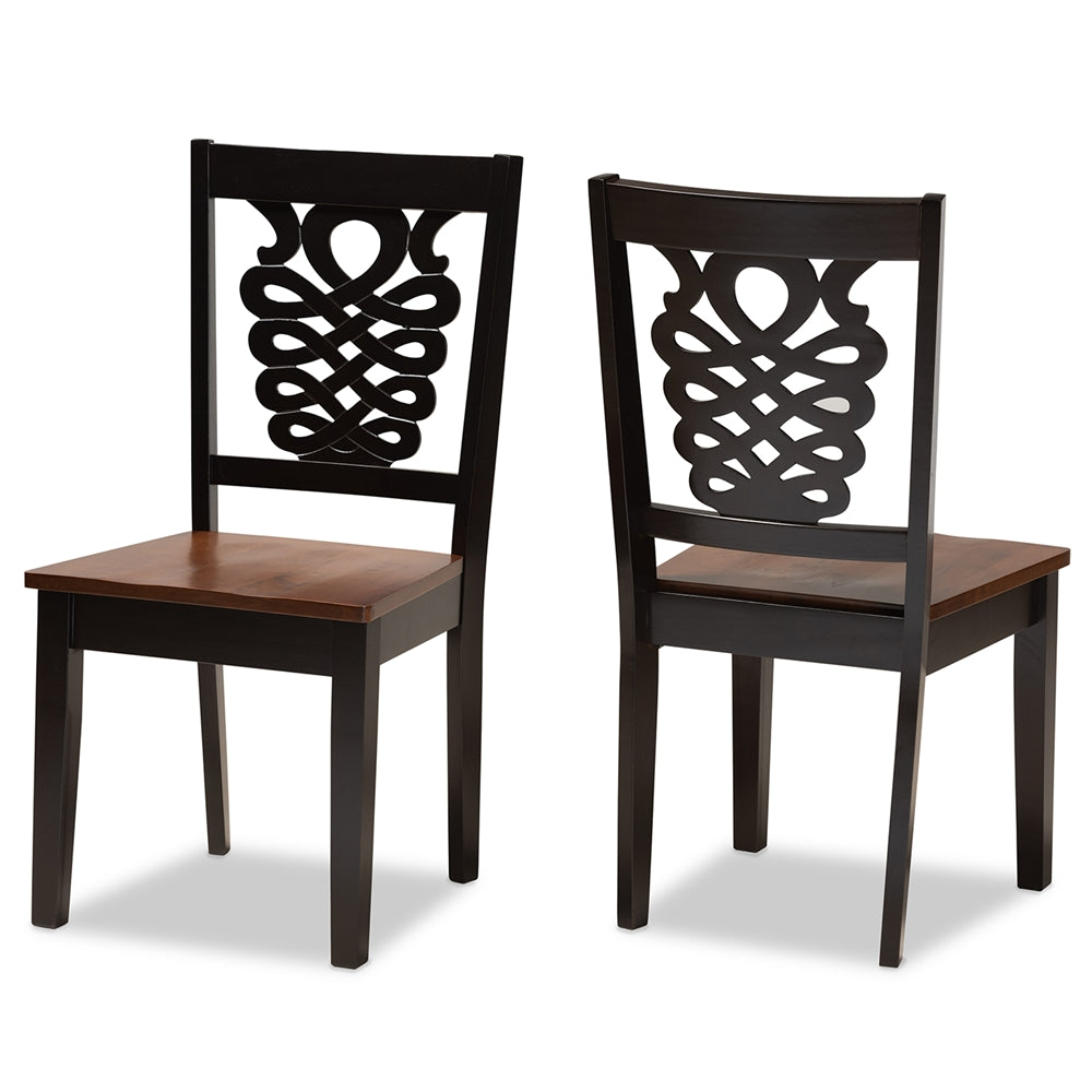 Baxton Studio Gervais Modern And Contemporary Transitional Two-Tone Dark Brown And Walnut Brown Finished Wood 2-Piece Dining Chair Set