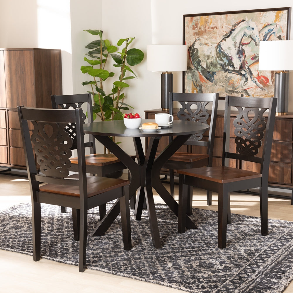 Baxton Studio Liese Modern And Contemporary Transitional Two-Tone Dark Brown And Walnut Brown Finished Wood 5-Piece Dining Set