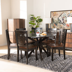 Baxton Studio Liese Modern And Contemporary Transitional Two-Tone Dark Brown And Walnut Brown Finished Wood 7-Piece Dining Set