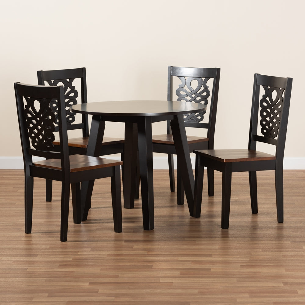 Baxton Studio Mina Modern And Contemporary Transitional Two-Tone Dark Brown And Walnut Brown Finished Wood 5-Piece Dining Set