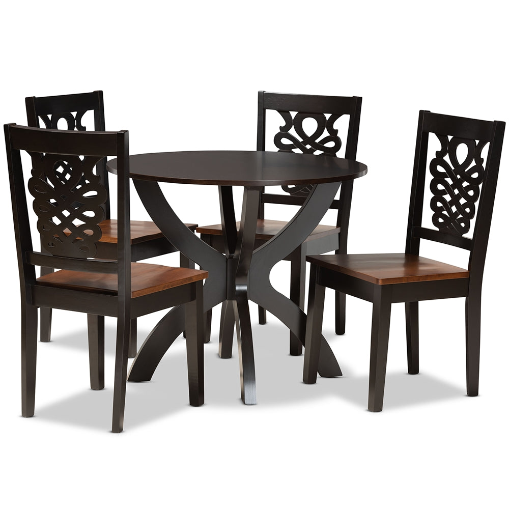 Baxton Studio Wanda Modern And Contemporary Transitional Two-Tone Dark Brown And Walnut Brown Finished Wood 5-Piece Dining Set