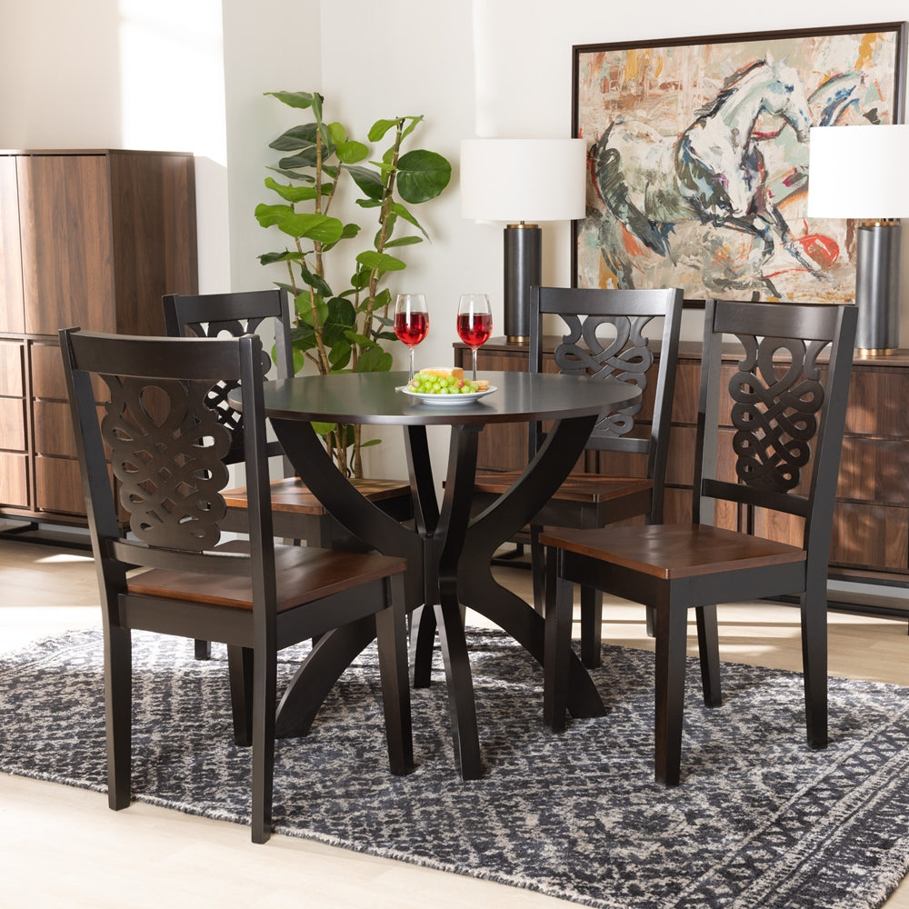 Baxton Studio Wanda Modern And Contemporary Transitional Two-Tone Dark Brown And Walnut Brown Finished Wood 5-Piece Dining Set