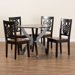 Baxton Studio Wanda Modern And Contemporary Transitional Two-Tone Dark Brown And Walnut Brown Finished Wood 5-Piece Dining Set