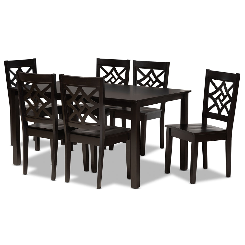 Baxton Studio Nicolette Modern And Contemporary Dark Brown Finished Wood 7-Piece Dining Set