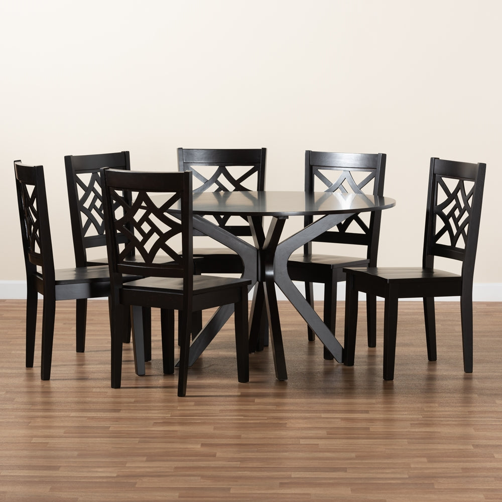 Baxton Studio Miela Modern And Contemporary Dark Brown Finished Wood 7-Piece Dining Set