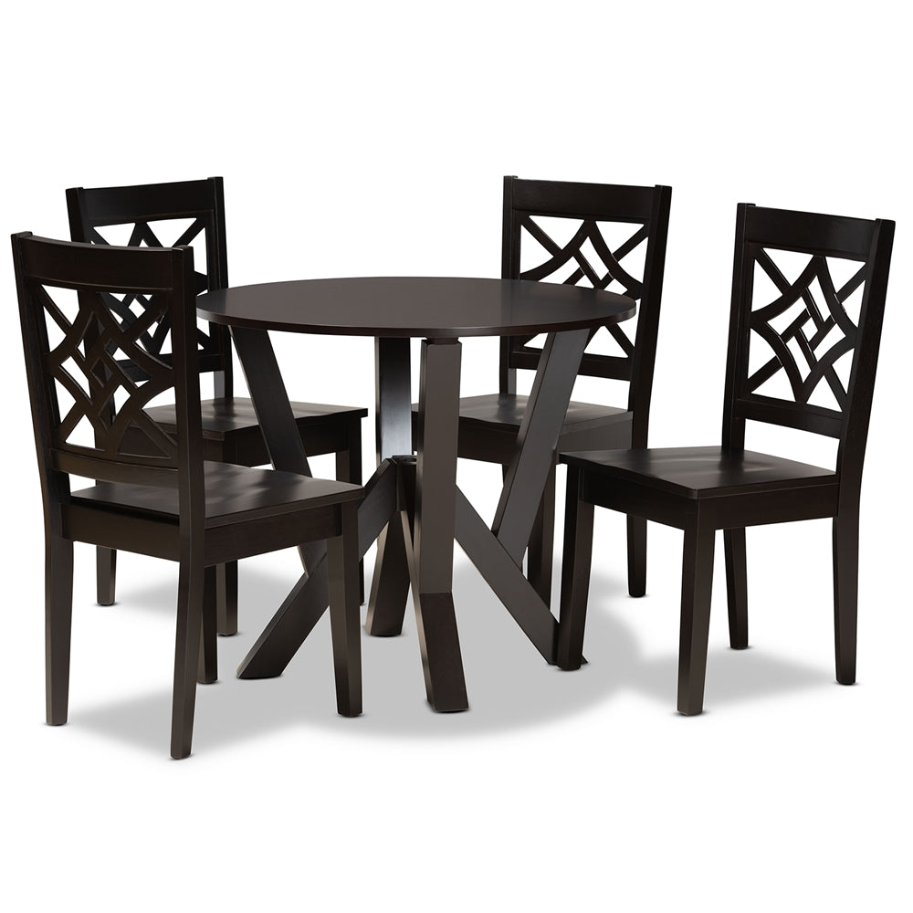 Baxton Studio Kaila Modern And Contemporary Dark Brown Finished Wood 5-Piece Dining Set