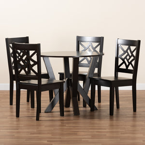 Baxton Studio Kaila Modern And Contemporary Dark Brown Finished Wood 5-Piece Dining Set