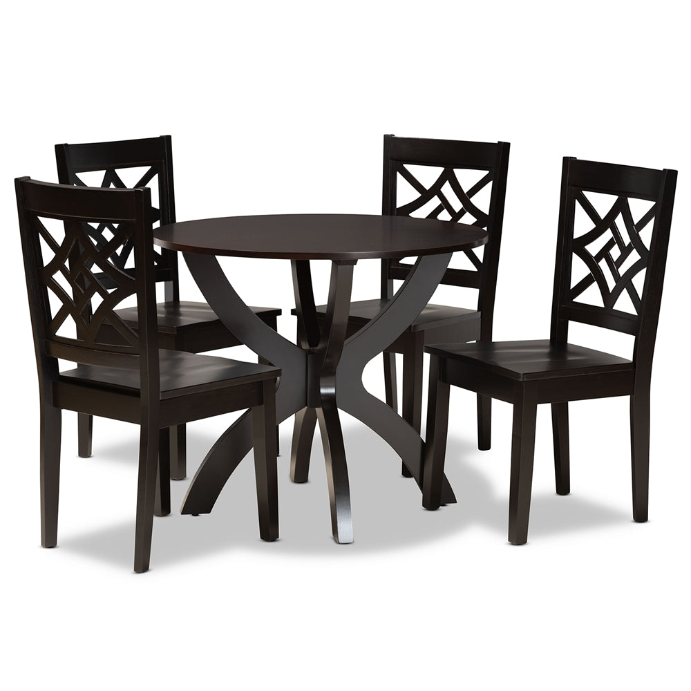 Baxton Studio Anila Modern And Contemporary Dark Brown Finished Wood 5-Piece Dining Set