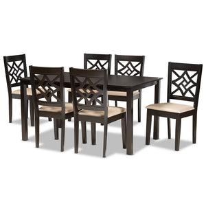 Baxton Studio Nicolette Modern And Contemporary Sand Fabric Upholstered And Dark Brown Finished Wood 7-Piece Dining Set