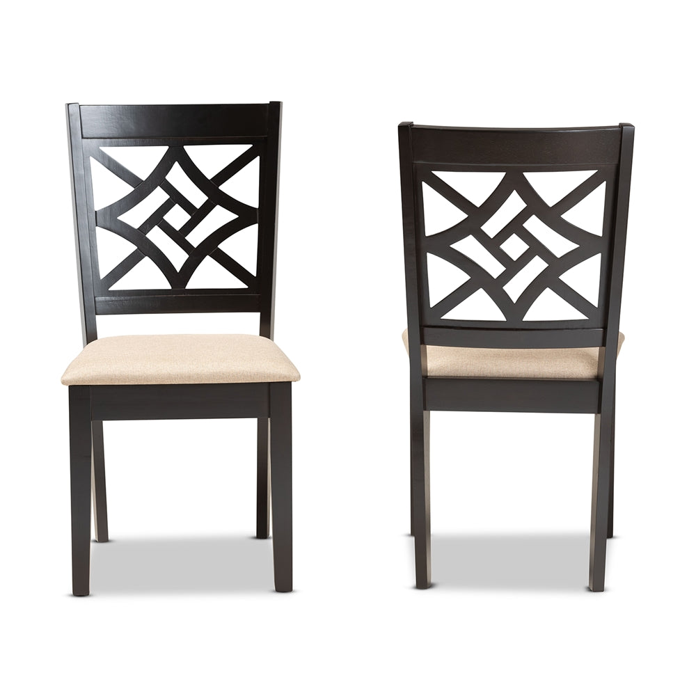 Baxton Studio Nicolette Modern And Contemporary Sand Fabric Upholstered And Dark Brown Finished Wood 2-Piece Dining Chair Set