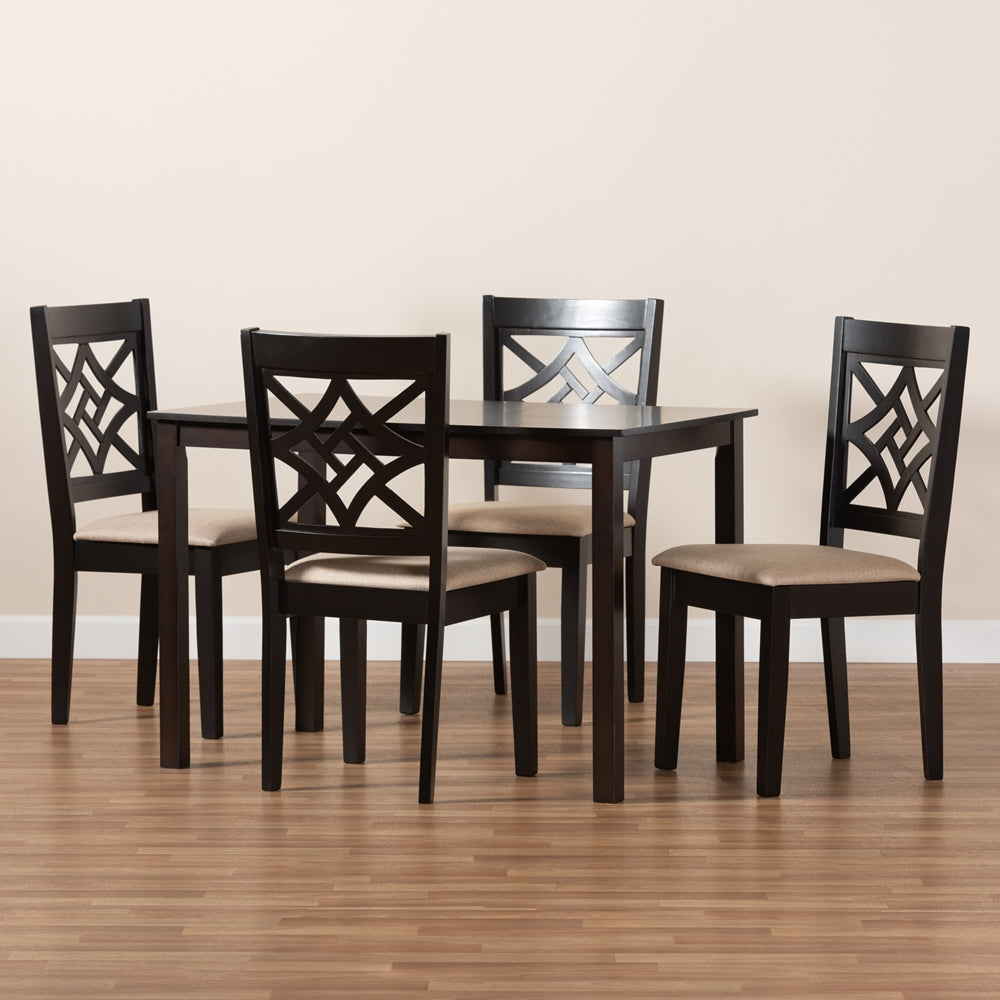 Baxton Studio Nicolette Modern And Contemporary Sand Fabric Upholstered And Dark Brown Finished Wood 5-Piece Dining Set