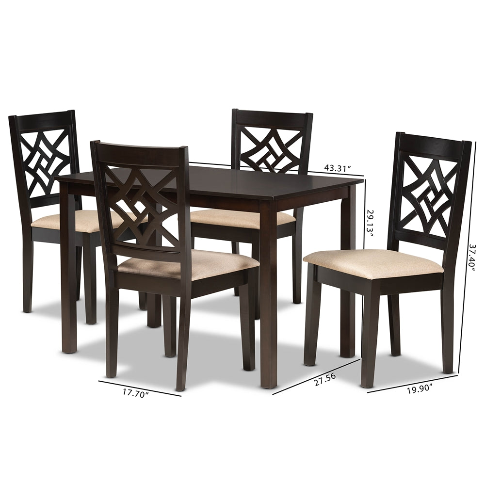 Baxton Studio Nicolette Modern And Contemporary Sand Fabric Upholstered And Dark Brown Finished Wood 5-Piece Dining Set