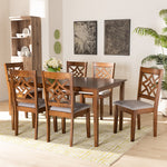 Load image into Gallery viewer, Baxton Studio Nicolette Modern And Contemporary Grey Fabric Upholstered And Walnut Brown Finished Wood 7-Piece Dining Set
