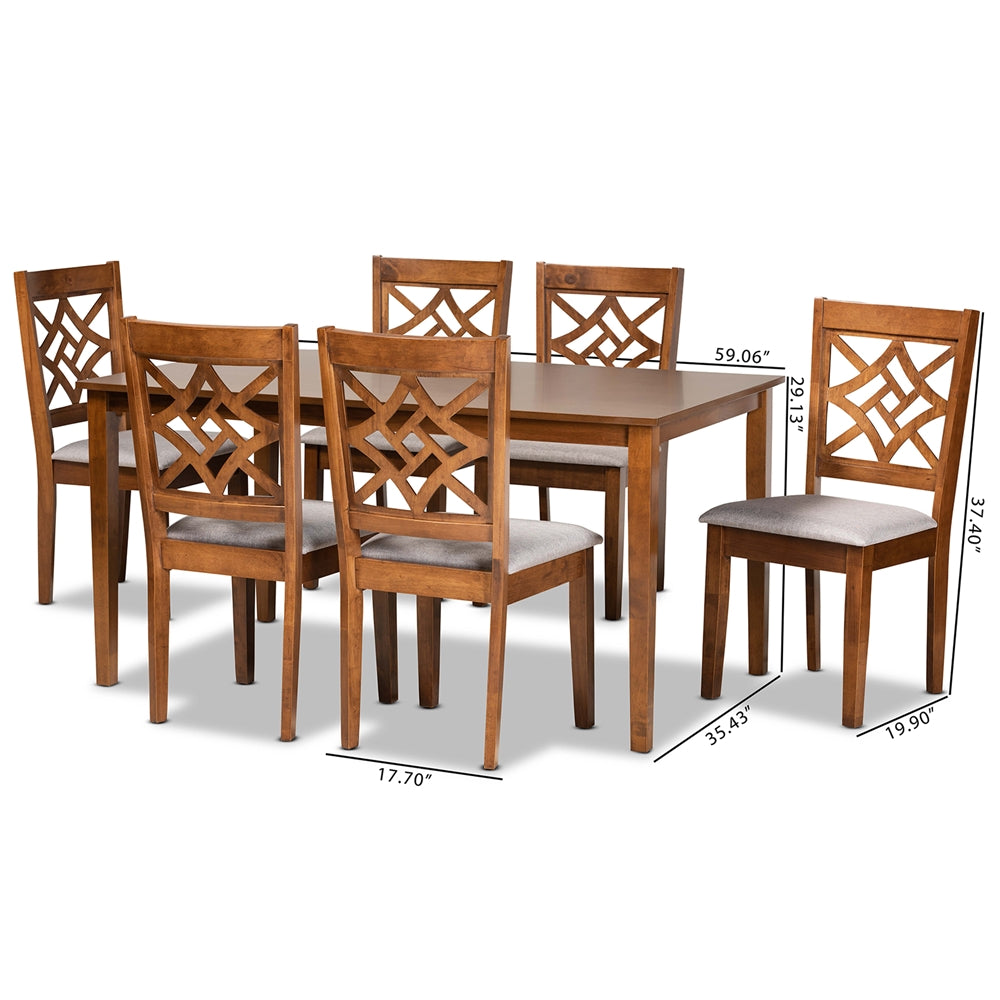 Baxton Studio Nicolette Modern And Contemporary Grey Fabric Upholstered And Walnut Brown Finished Wood 7-Piece Dining Set