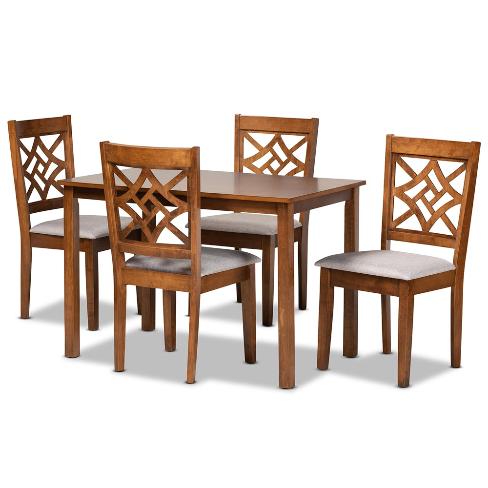 Baxton Studio Nicolette Modern And Contemporary Grey Fabric Upholstered And Walnut Brown Finished Wood 5-Piece Dining Set