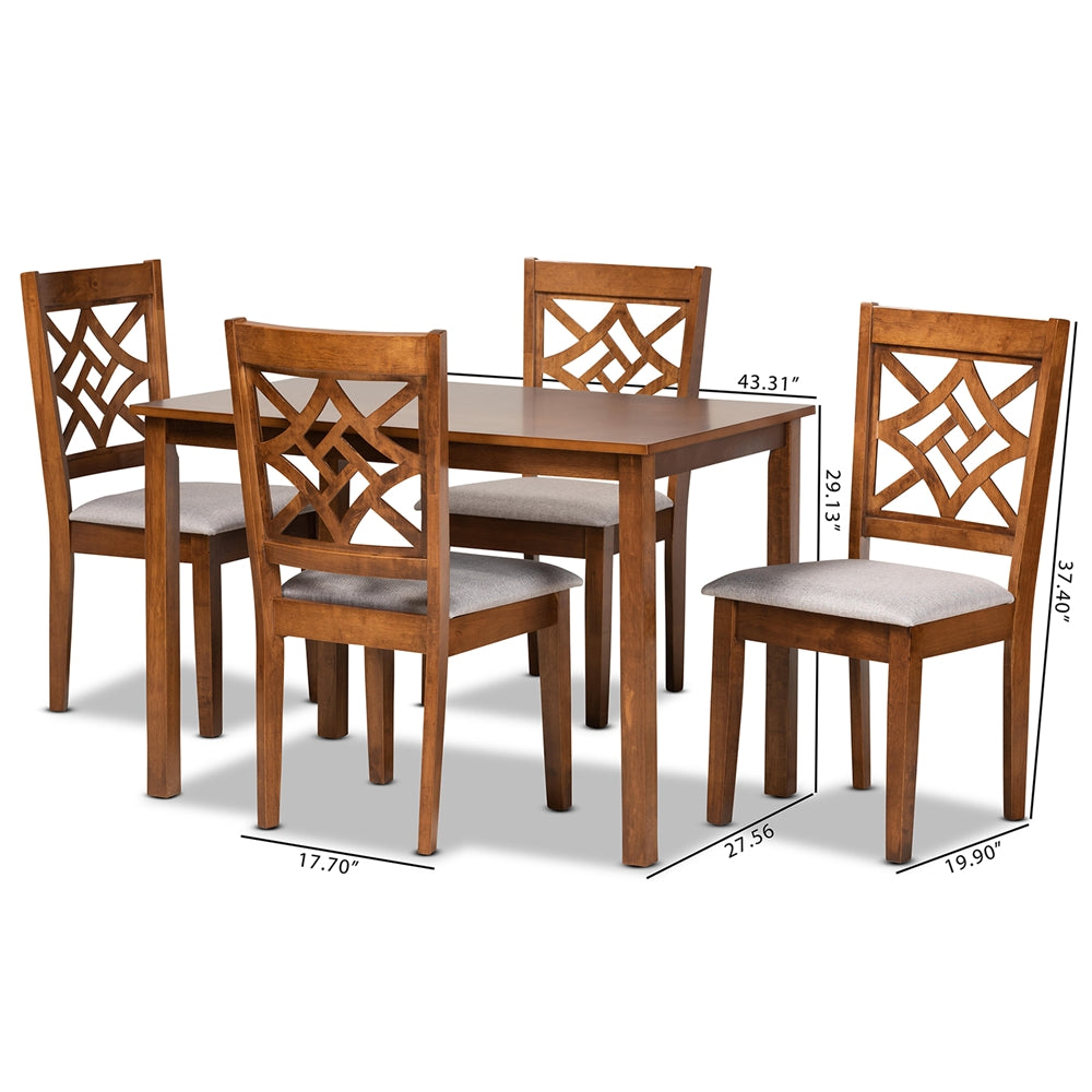 Baxton Studio Nicolette Modern And Contemporary Grey Fabric Upholstered And Walnut Brown Finished Wood 5-Piece Dining Set