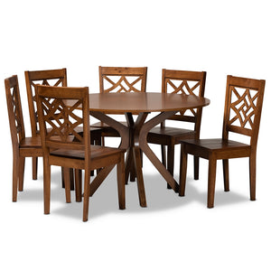 Baxton Studio Miela Modern And Contemporary Walnut Brown Finished Wood 7-Piece Dining Set