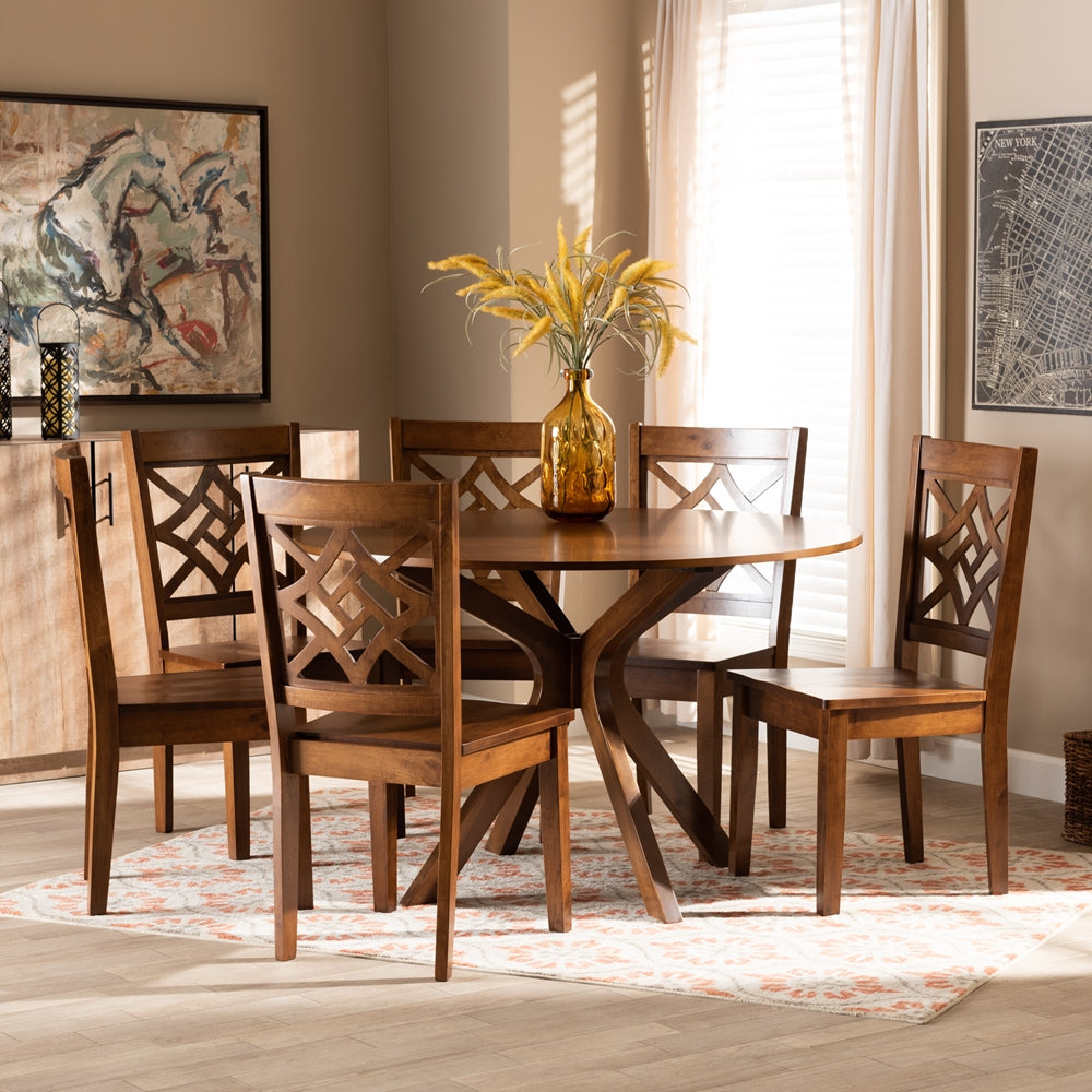 Baxton Studio Miela Modern And Contemporary Walnut Brown Finished Wood 7-Piece Dining Set