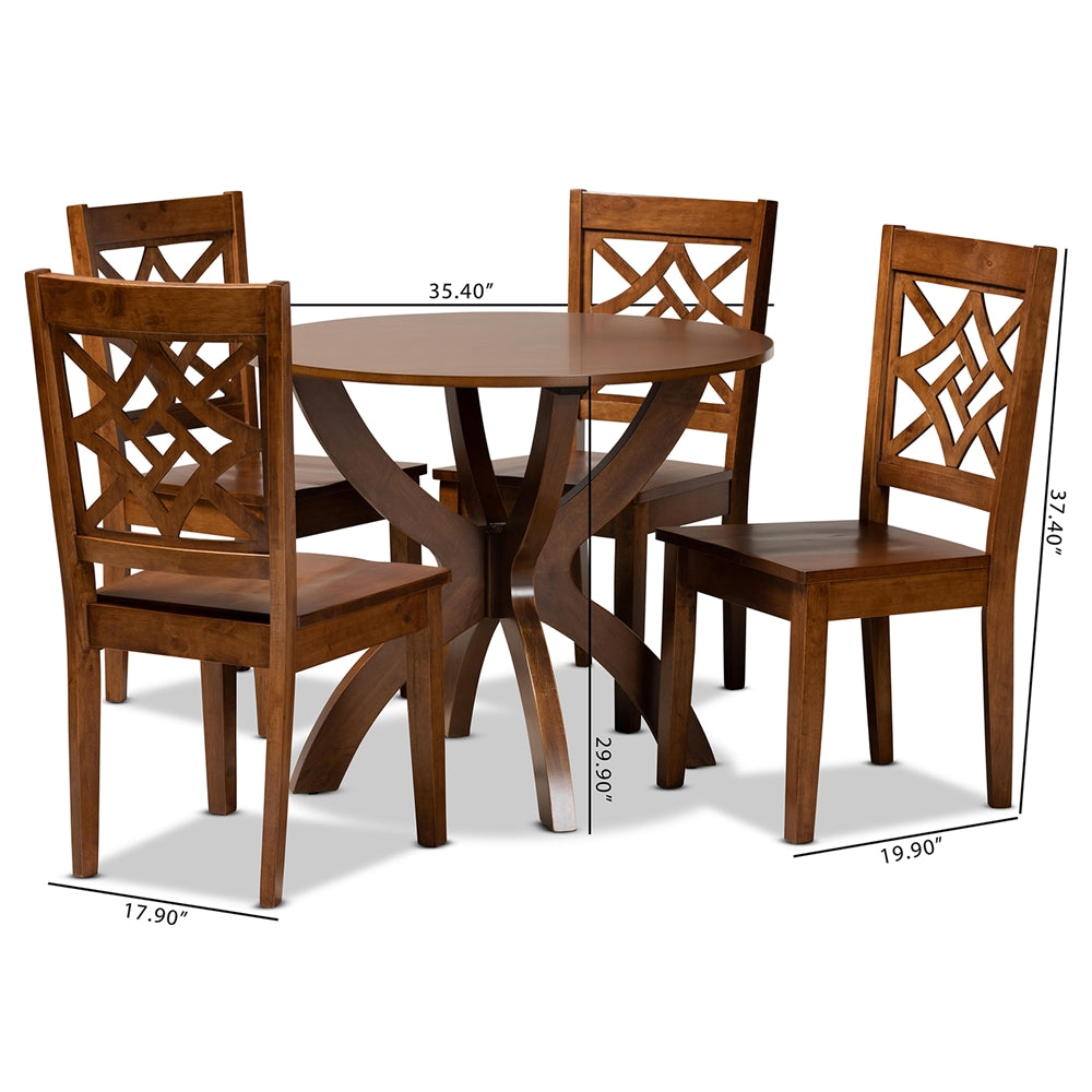 Baxton Studio Anila Modern And Contemporary Walnut Brown Finished Wood 5-Piece Dining Set