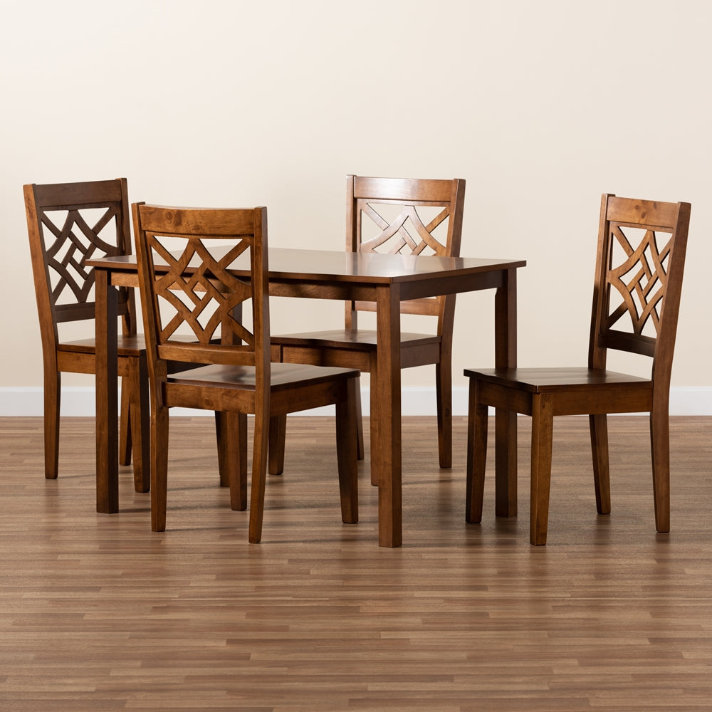 Baxton Studio Nicolette Modern And Contemporary Walnut Brown Finished Wood 5-Piece Dining Set