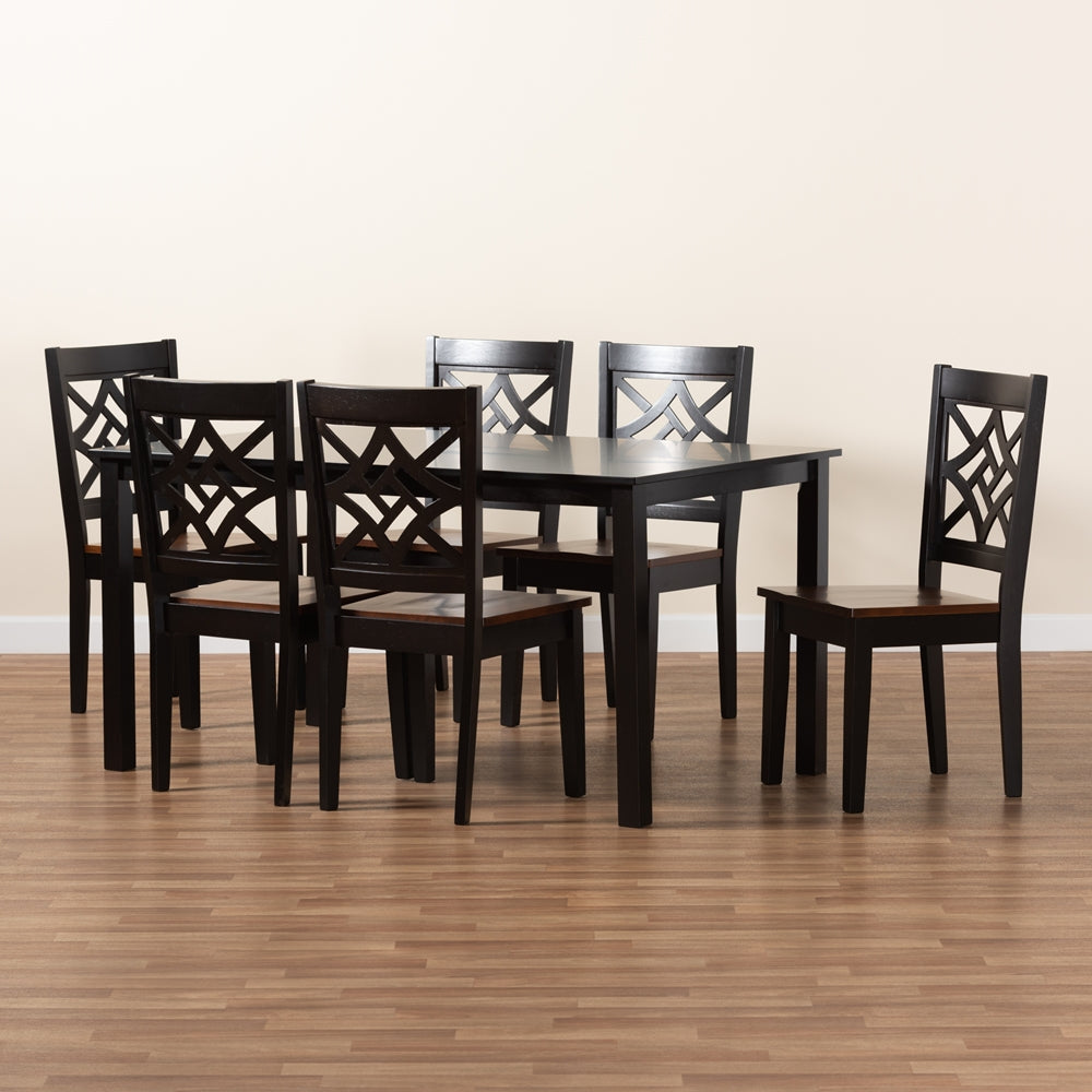 BAXTON STUDIO NICOLETTE MODERN AND CONTEMPORARY TWO-TONE DARK BROWN AND WALNUT BROWN FINISHED WOOD 7-PIECE DINING SET