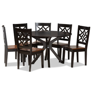 Baxton Studio Miela Modern And Contemporary Two-Tone Dark Brown And Walnut Brown Finished Wood 7-Piece Dining Set