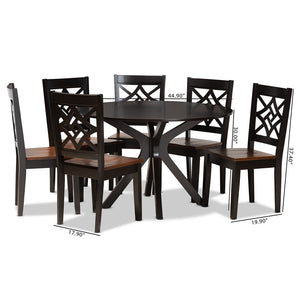 Baxton Studio Miela Modern And Contemporary Two-Tone Dark Brown And Walnut Brown Finished Wood 7-Piece Dining Set