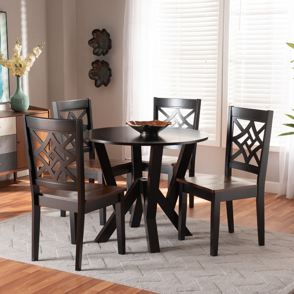 Baxton Studio Kaila Modern And Contemporary Two-Tone Dark Brown And Walnut Brown Finished Wood 5-Piece Dining Set